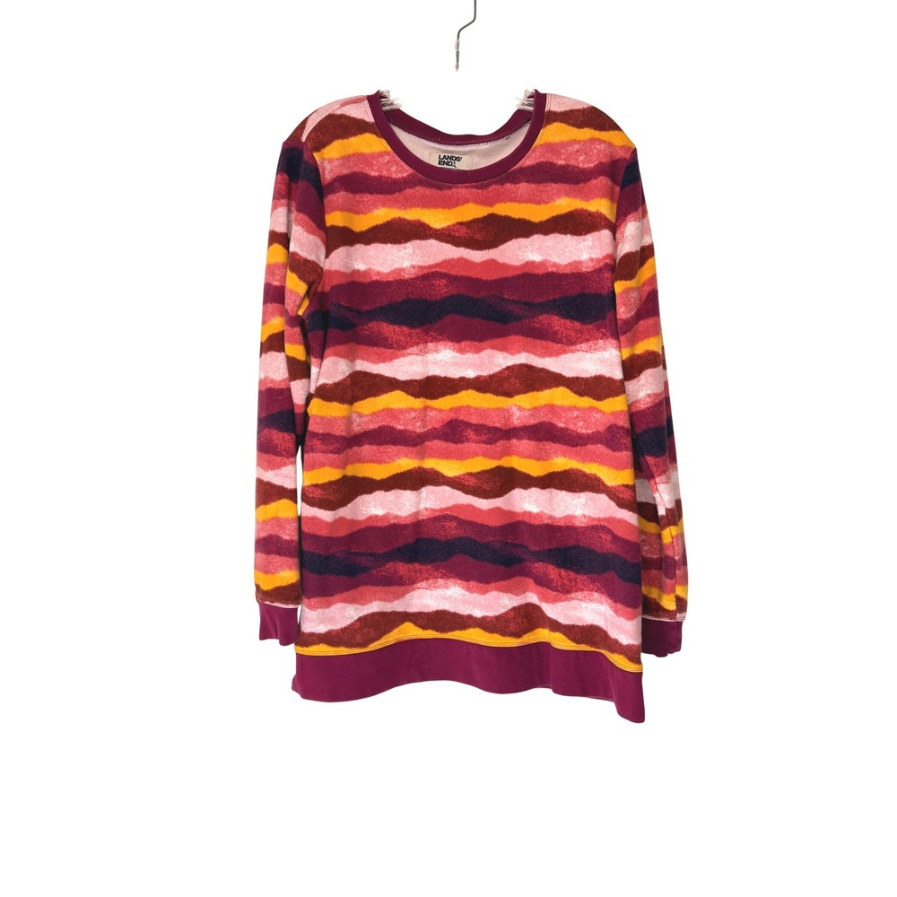 Lands' End Serious Sweats Crewneck Sweatshirt Burgundy Women's Tie-Dye Large
